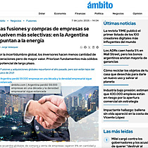 Las fusiones y compras de empresas se vuelven ms selectivas: en la Argentina apuntan a la energa